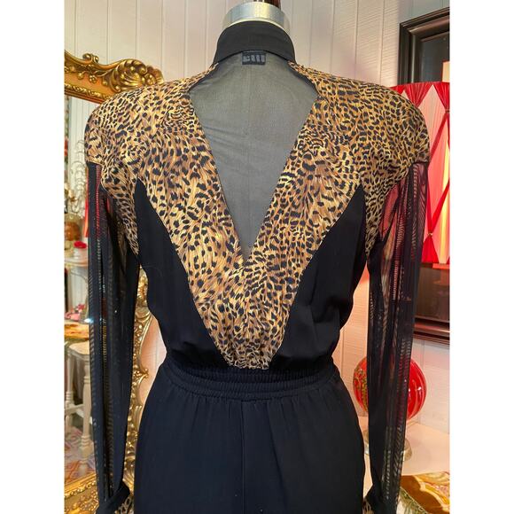 vintage 1980s IIF leopard jumpsuit sheer sleeves corset 80s glam s 26 statement - Picture 7 of 8